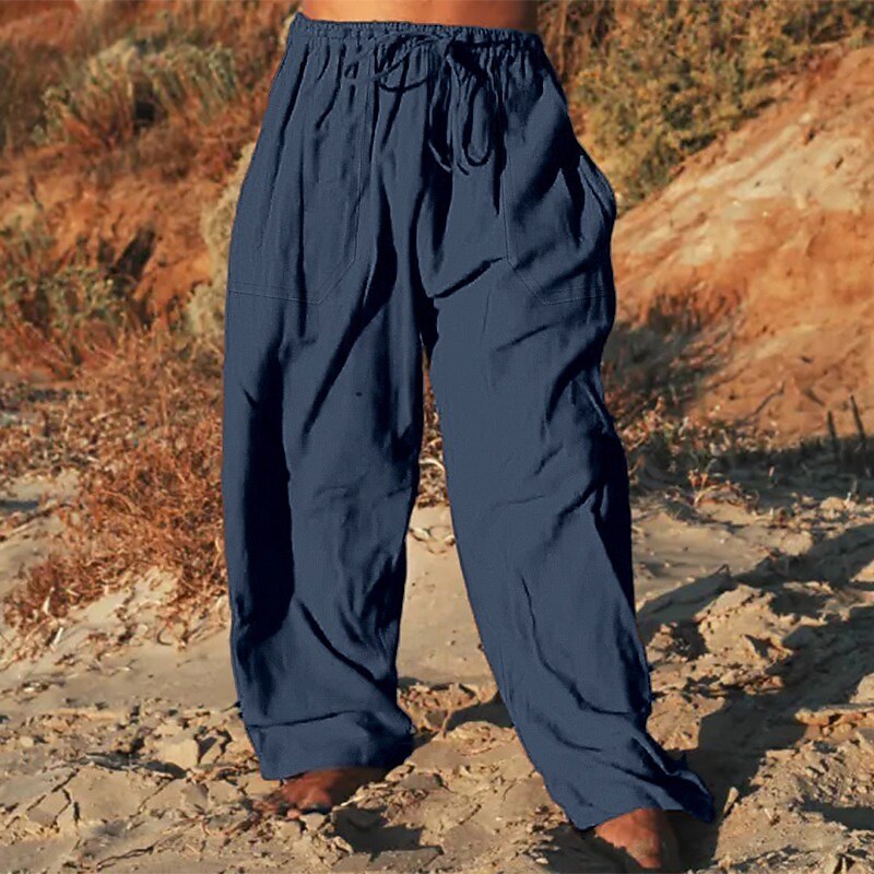 Men's Trousers Summer Pants Beach Pants Pocket Plain Comfort Soft Outdoor Daily Going out Fashion Casual White Navy Blue