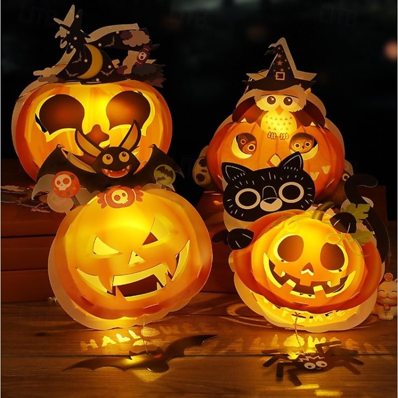 Halloween Pumpkin Lantern Decor - DIY Glowing Night Light, Handcrafted Props, Kids' Handheld Lantern for Costume Play, Festive Atmosphere Setup2