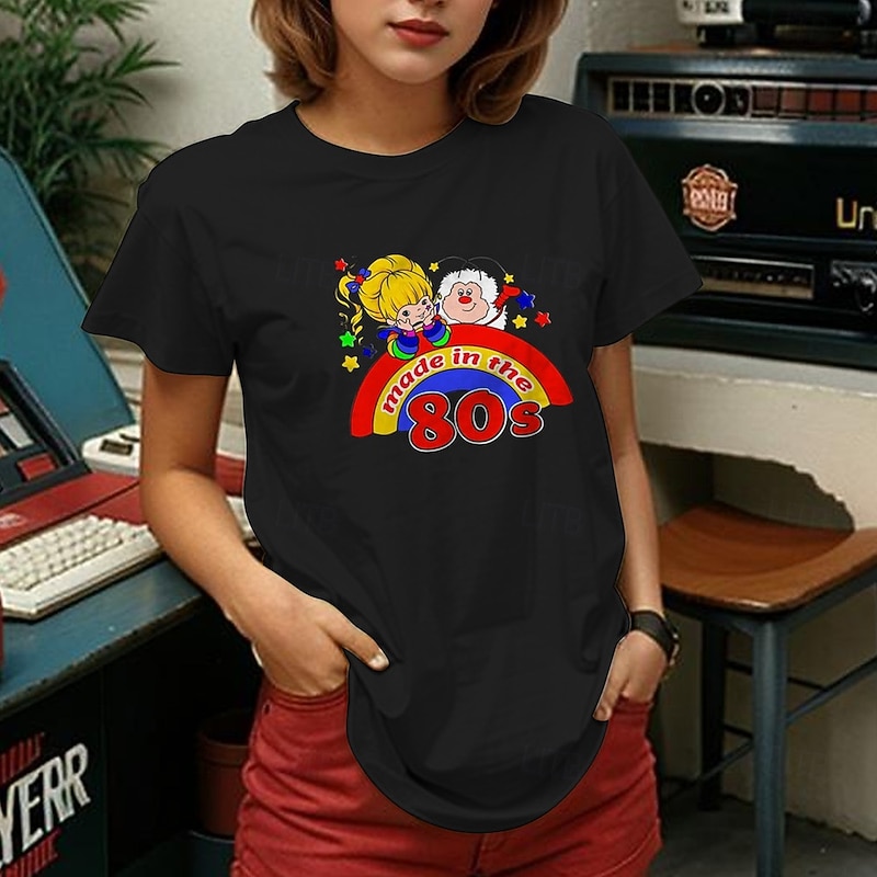 Retro Vintage T-shirt Basic Tee 80s For Women's Adults' Hot Stamping Party Casual Daily Cotton Blend4