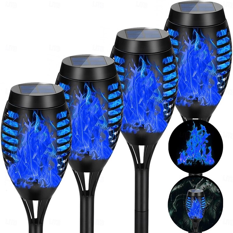 4pcs Solar Flame Lights Waterproof Multicolor Lawn Light Outdoor Garden Patio Trail Walkway Halloween Christmas Party Holiday Landscape Decoration2