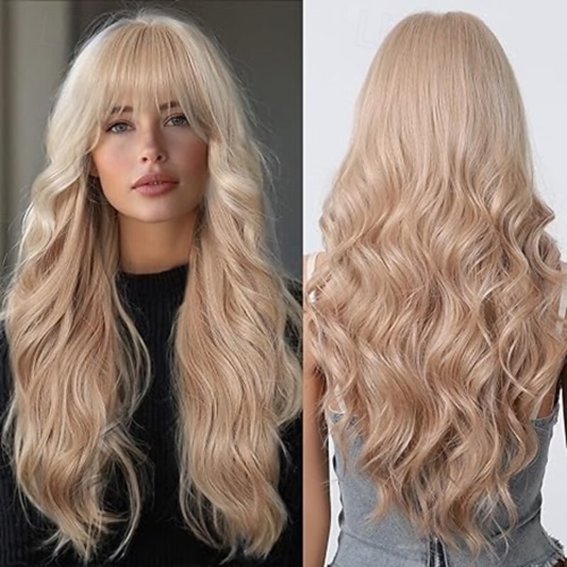 Wigs for Black Women Long Wavy Wigs With Bangs Synthetic Wig Hair Repalcement Wigs3