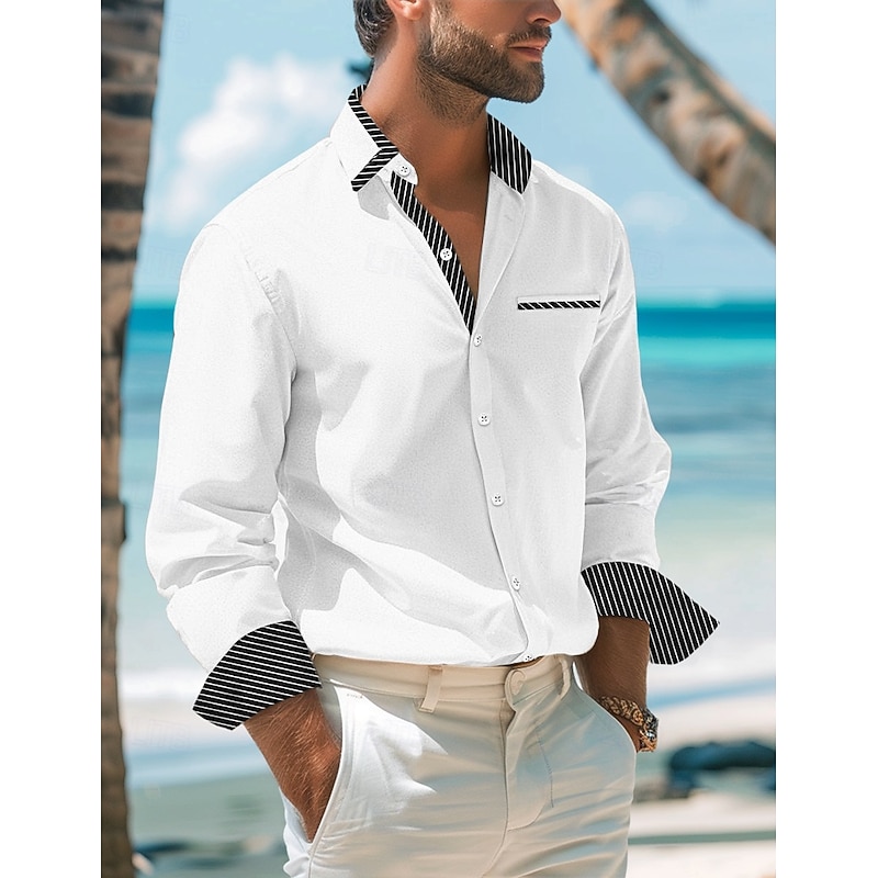 Men's Shirt Dress Shirt Button Up Shirt Casual Shirt White Red Gray Long Sleeve Plain Collar Daily Vacation Clothing Apparel Cotton Cotton Blend Fashion Smart Casual