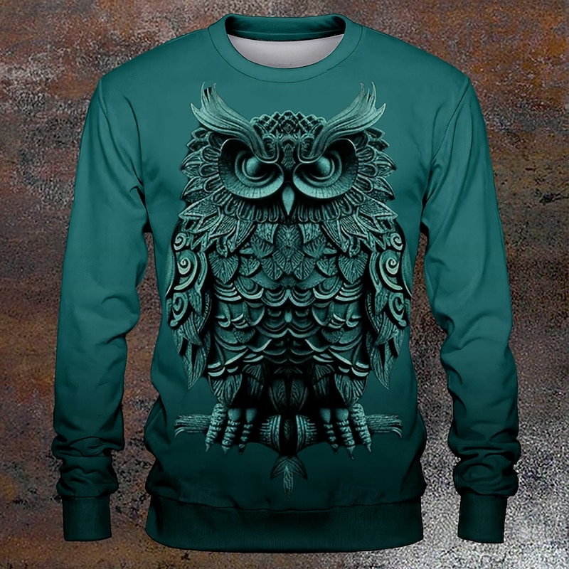 Halloween Men's Owl Hoodies Sweatshirt Long Sleeve Sweatshirt Crew Neck Fashion Cowboy 3D Print Fall Winter