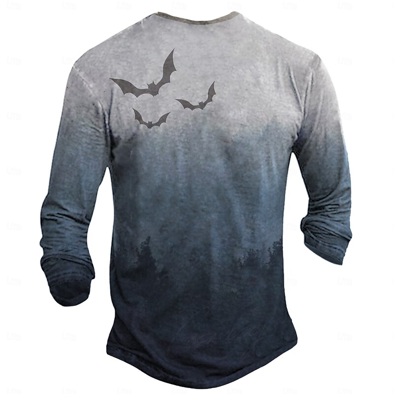 Men's Halloween Ghost T Shirt Henley Shirt Long Sleeve 3D Print Designer Retro Vintage Street Casual Daily Summer Spring Fall Blue Henley Henley T-Shirt3