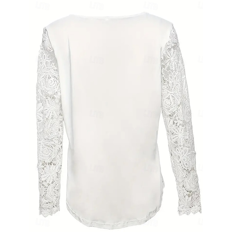 Women's White Elegant Lace Tops Eyelet Blouse Casual Solid Color Lace Long Sleeve Regular Tops Square Neck Daily Romantic Petite Tops Summer Holiday Wear White Pink Blue Spring Fall3