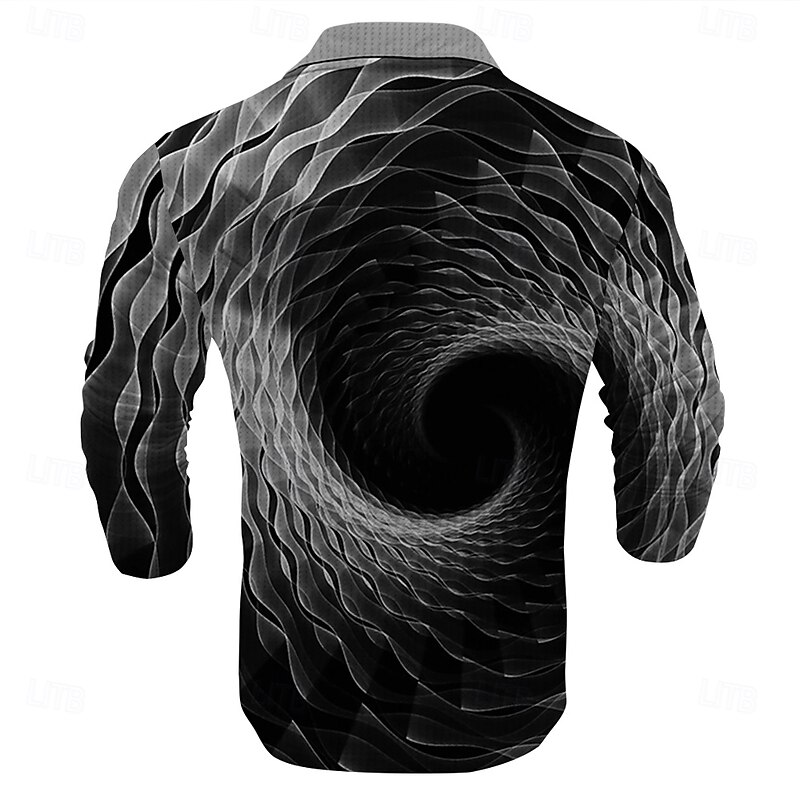 Men's Graphic Waffle Polo Shirts Golf Shirt Long Sleeve Polo Shirts Collared Shirts Vacation Wear Rave Wear Party Outfits Buttons 3D Print Summer Black Blue Purple4