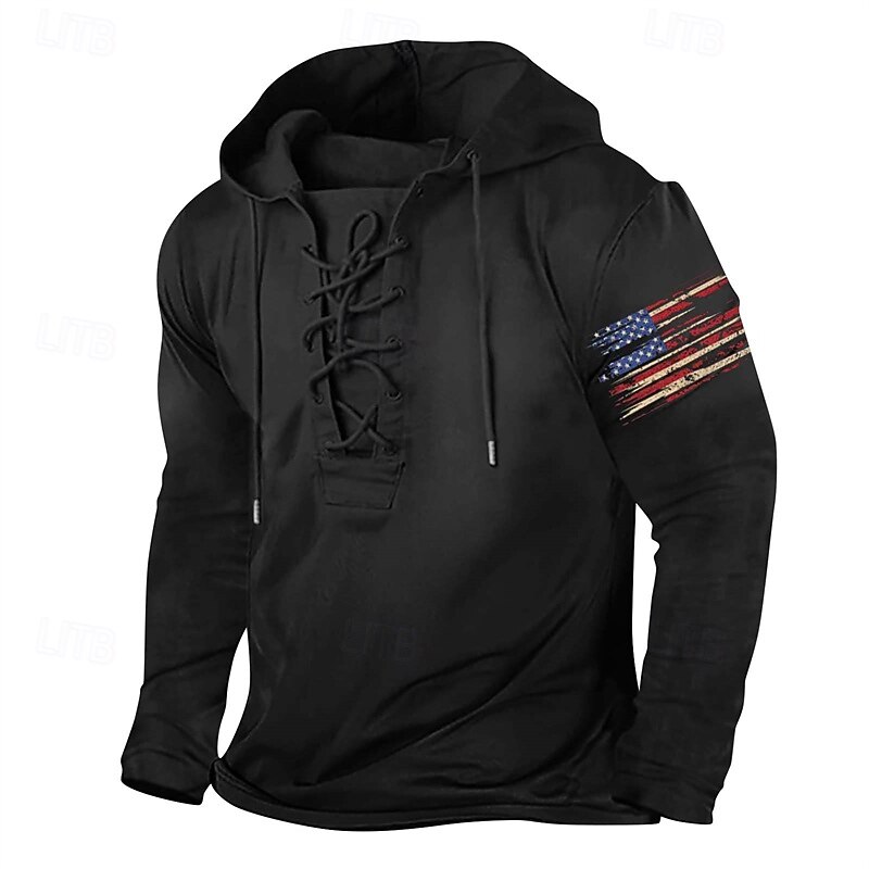 Men's Hoodie Red & Black Black+ Army Green Black Red Hooded American US Flag Drawstring Sports & Outdoor Daily Holiday Streetwear Basic Casual Spring &  Fall Clothing Apparel Hoodies Sweatshirts4