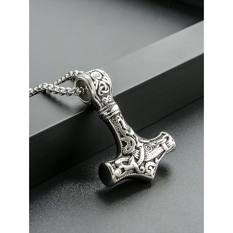 Men's Viking Thor's Hammer Pendant Necklace - Norse Mythology Jewelry, Stainless Steel Mjolnir for Casual and Cosplay