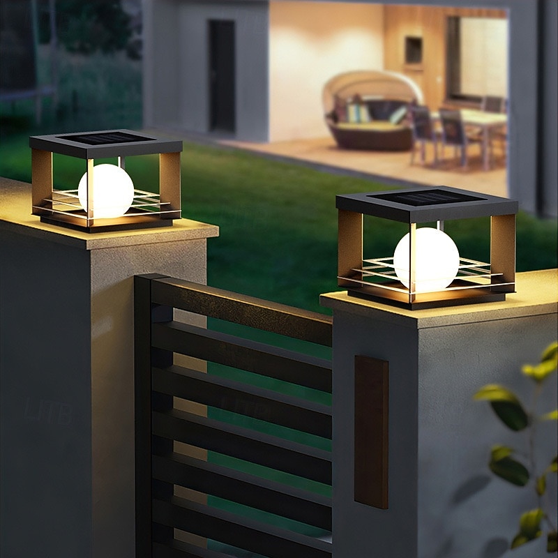 LED Outdoor Post Lights Warm White 30cm 1-Light Modern Wall Sconce Black Square Metal Pillar Light E26/E27 for Patio Garden Entrance Pathway Light 110-240V3