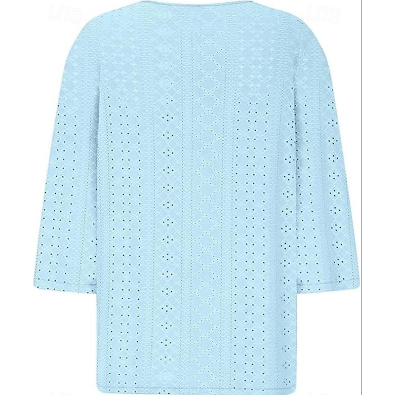 Women's Blouse Stylish Modern Hollow Out 3/4 Length Sleeve Regular Tops V Neck Work Daily Yellow Blue Purple Green Spring Fall2