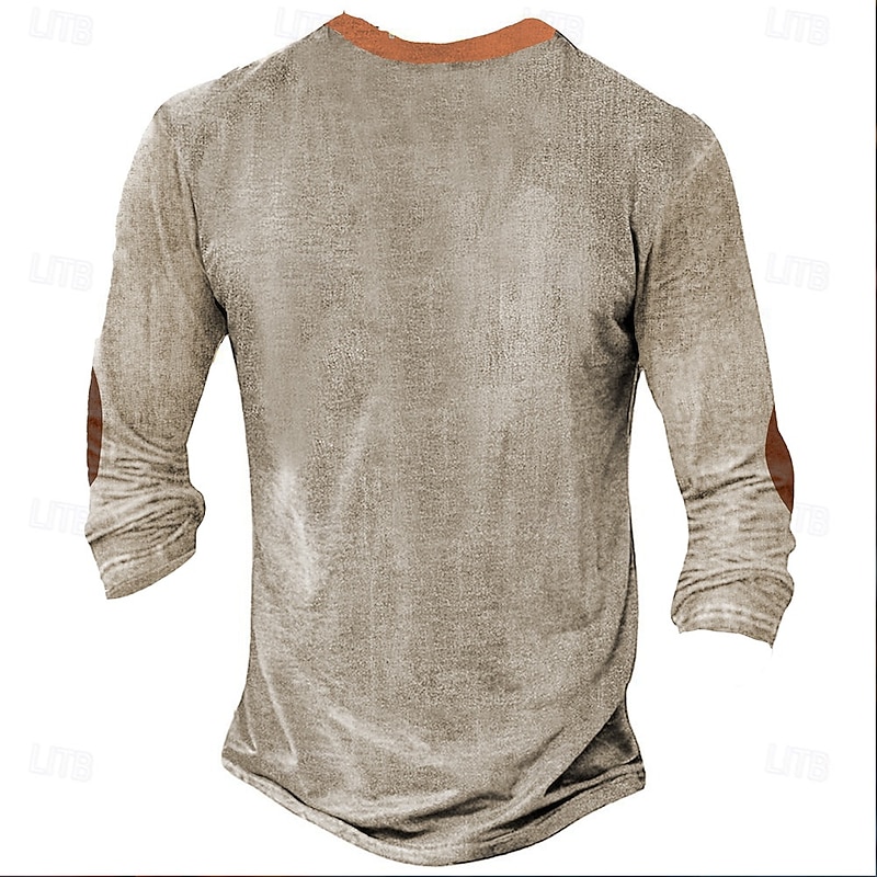 Men's Tribal Cowboy T Shirt Henley Shirt Long Sleeve 3D Print Designer Retro Vintage Western Style Street Casual Daily Summer Spring Fall Light Brown Blue Brown Henley Henley T-Shirt2