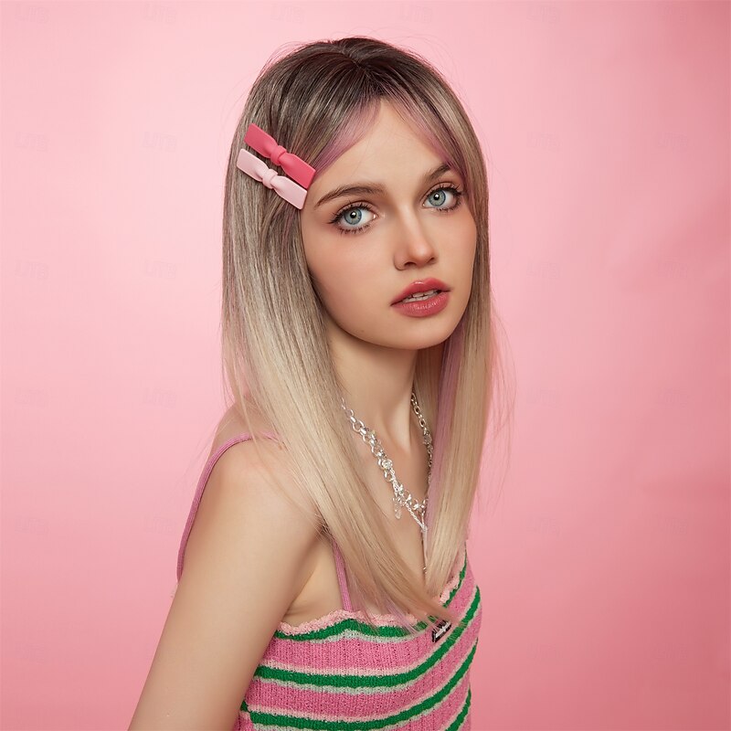 Synthetic Wig Uniforms Career Costumes Princess Curly Wavy Middle Part Layered Haircut Machine Made Wig 22 inch Brown / White Synthetic Hair Women's Cosplay Party Fashion Brown3