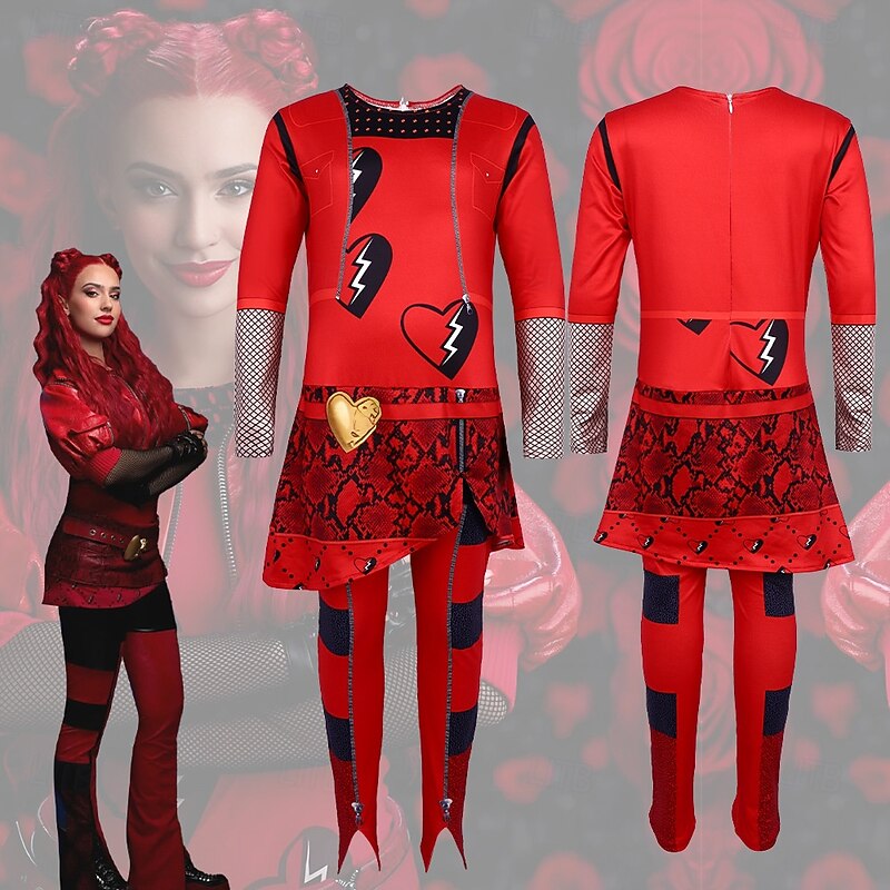 Descendants The Rise of Red Kids Red Queen of Hearts Costume Jumpsuit Cosplay Costume Movie Cosplay for Girls' Kid's Children's Day New Year Masquerade Performance