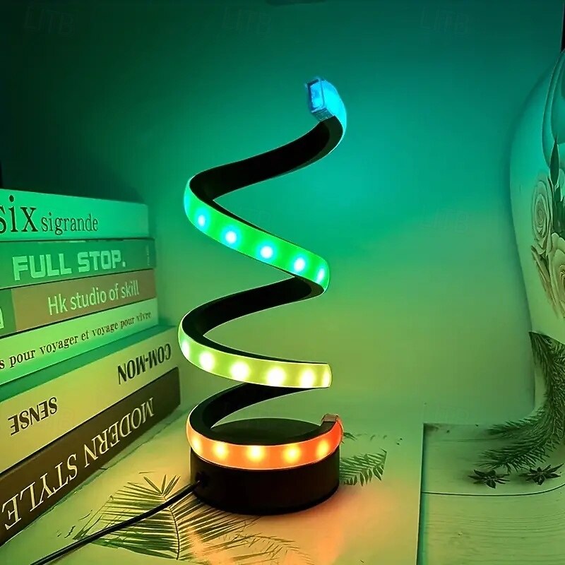 1pc LED Spiral Table Lamp, Modern Style Color Changing Adjustable Brightness, USB Powered Button Switch, Bedroom Decor Lamp3