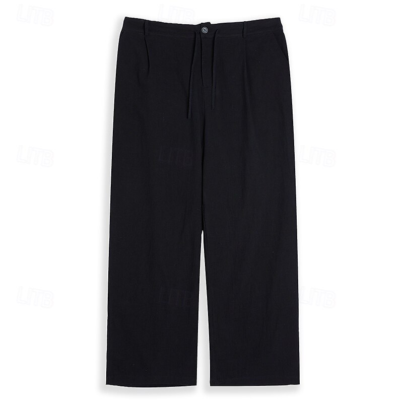 Men's Trousers Summer Pants Beach Pants Drawstring Wide Leg Front Pocket Plain Comfort Soft Casual Daily Fashion Streetwear Black White Micro-elastic4