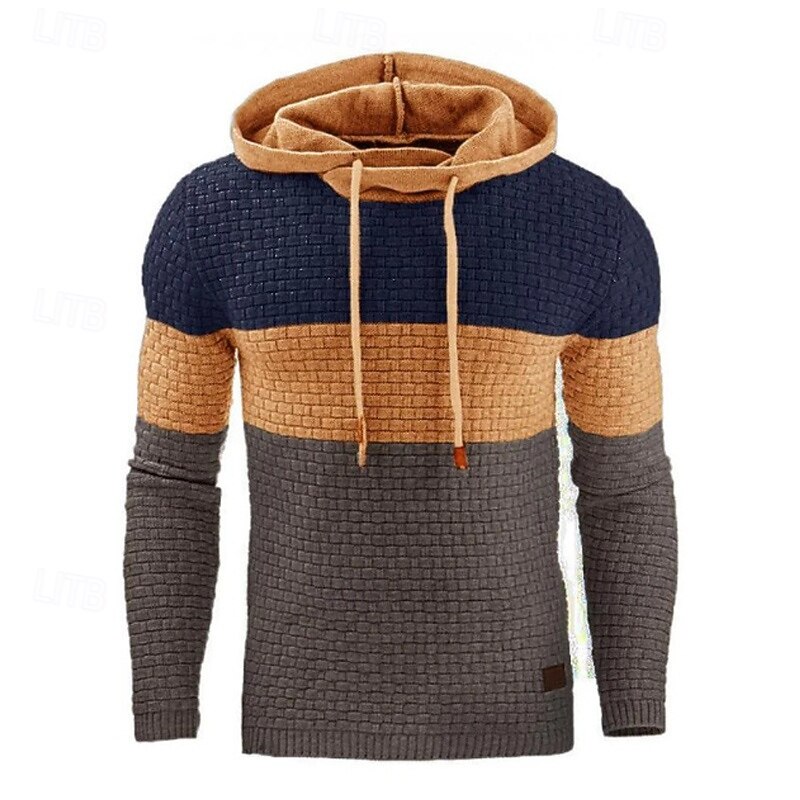 Men's Hoodie Waffle Hoodies White Yellow Army Green Red Navy Blue Hooded Color Block Patchwork Ribbed Textured Sports & Outdoor Daily Holiday Polyester Streetwear Basic Casual Spring &  Fall Clothing3