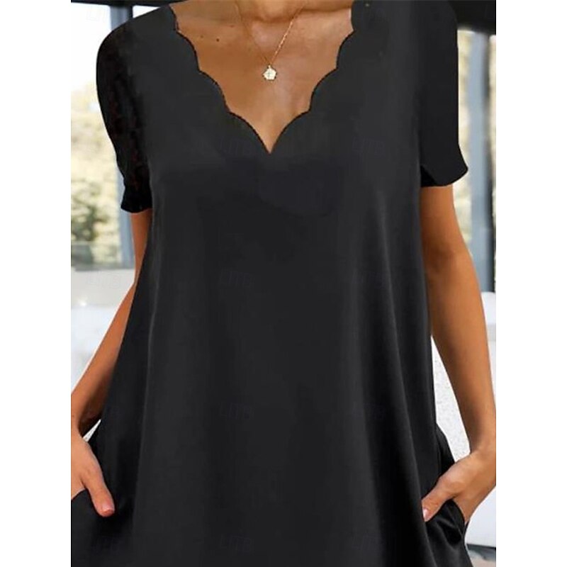 Women's Mini Dress Black Dress Casual Dress Cocktail Dress Formal Dress Streetwear Basic Casual Street Date Regular Fit Short Sleeve Scalloped Neck Black Summer2