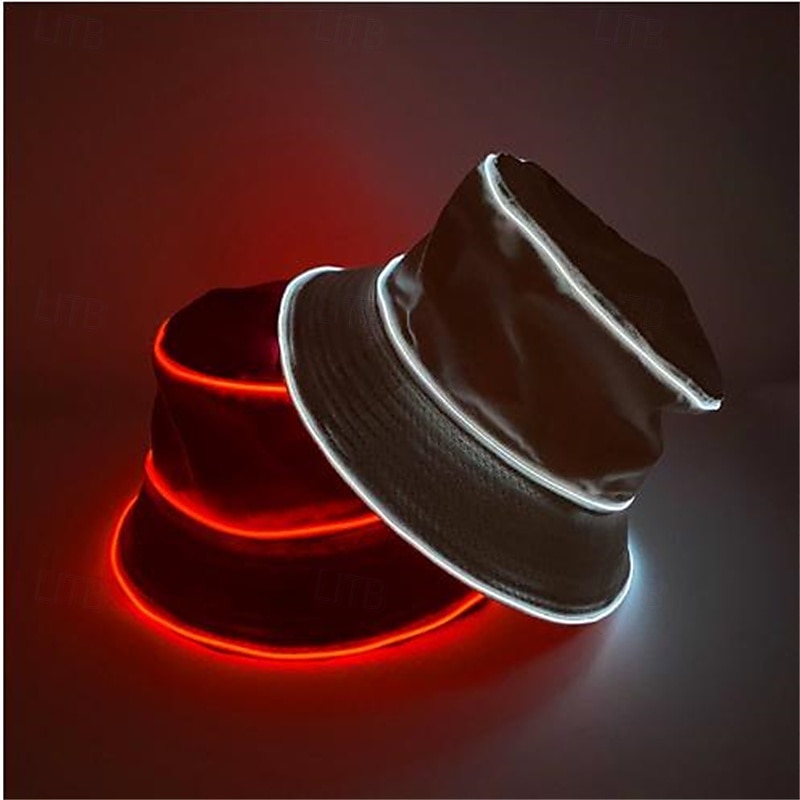 LED Luminous Fisherman Hat Men and Women Solid Color Flat Top Sun Hat2