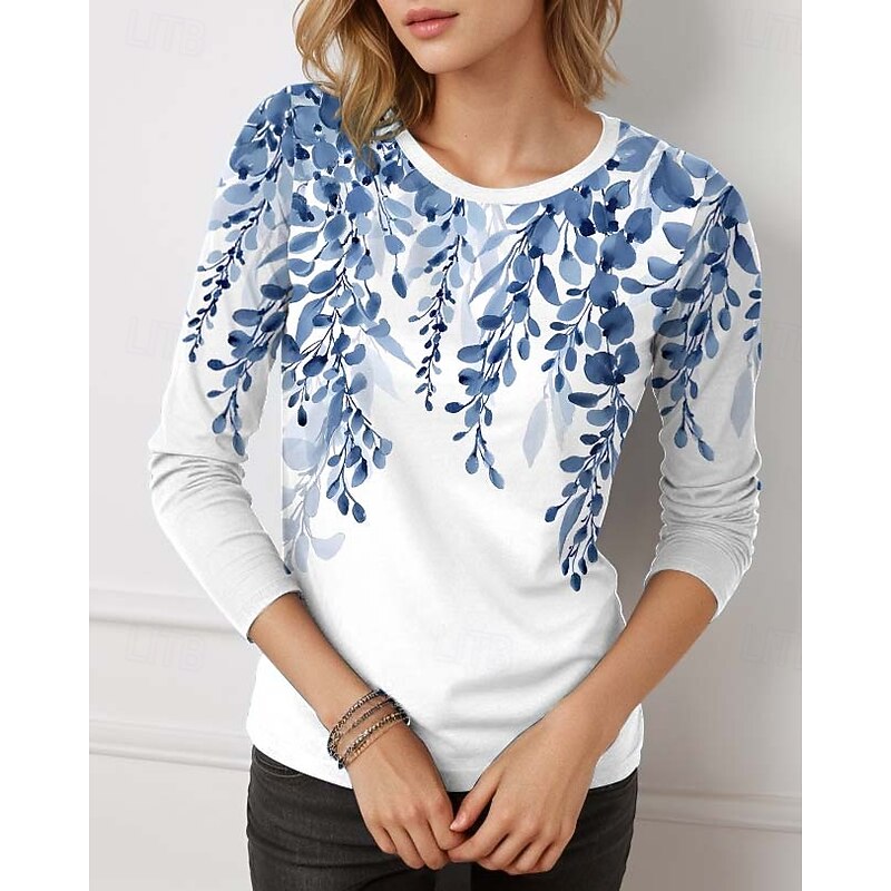 Women's T Shirt Casual Print Regular Tops Daily Black White Blue Purple Green Spring Fall