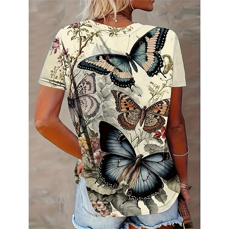 Women's T Shirt Casual Print Short Sleeve Regular Tops Daily Khaki Summer2