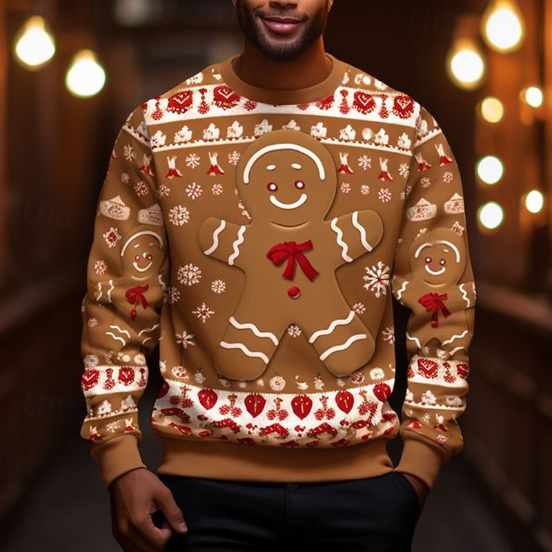 Men's Graphic Merry Christmas Gingerbread Man Sweatshirts Sweatshirt Golf Pullover Sweatshirt Long Sleeve Sweatshirt Crew Neck Fashion Daily Casual 3D Print Vacation Holiday Going out Print Spring2