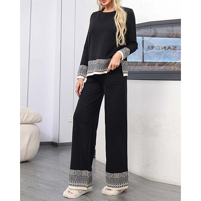 Women's Sweater Daily Solid Color Geometric Boat Neck Knitted Long Sleeve Regular Tops Knit Work Red Brown Black Fall Winter