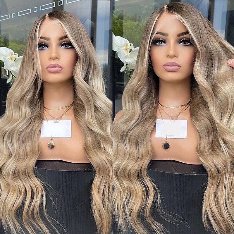 Remy Human Hair 13x4 Lace Front Wig Free Part Brazilian Hair Wavy Multi-color Wig 130% 150% Density Ombre Hair Highlighted / Balayage Hair For Women Long Human Hair Lace Wig4