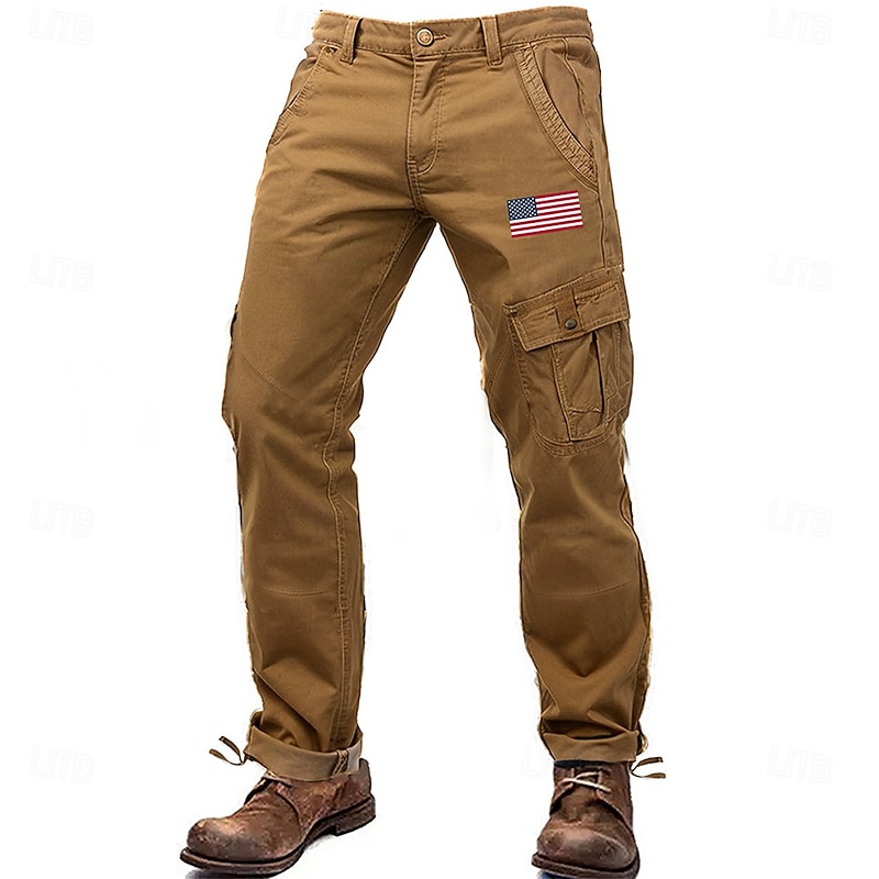 Men's Cargo Pants Cargo Trousers Work Pants Multi Pocket Graphic American Flag Outdoor Full Length Outdoor Sports Outdoor Casual Sports Fashion Yellow Army Green Micro-elastic2