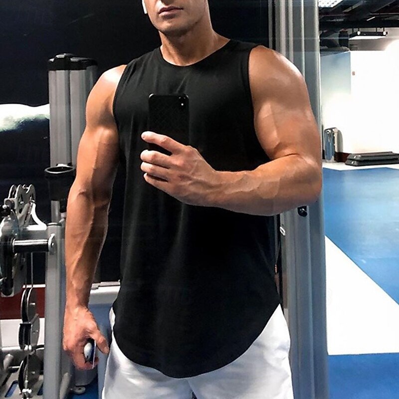 Men's Workout Tank Top Running Tank Top Gym Tank Top Sleeveless Vest / Gilet Casual Athleisure Solid Colored Cotton Quick Dry Soft Breathable Gym Workout Walking Jogging Sportswear Activewear Dark4