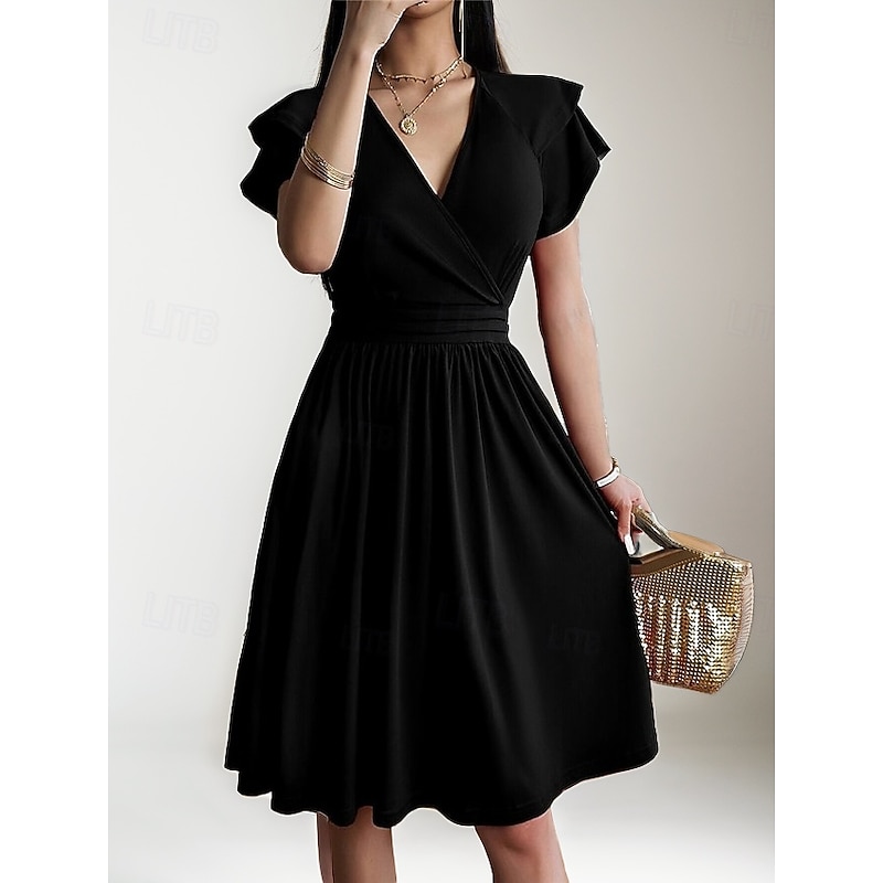 Women's Mini Dress Black Dress Graduation Dress Casual Dress Cocktail Dress Streetwear Basic Casual Vacation Street Holiday Regular Fit Short Sleeve V Neck Black Burgundy Navy Blue Blue Summer