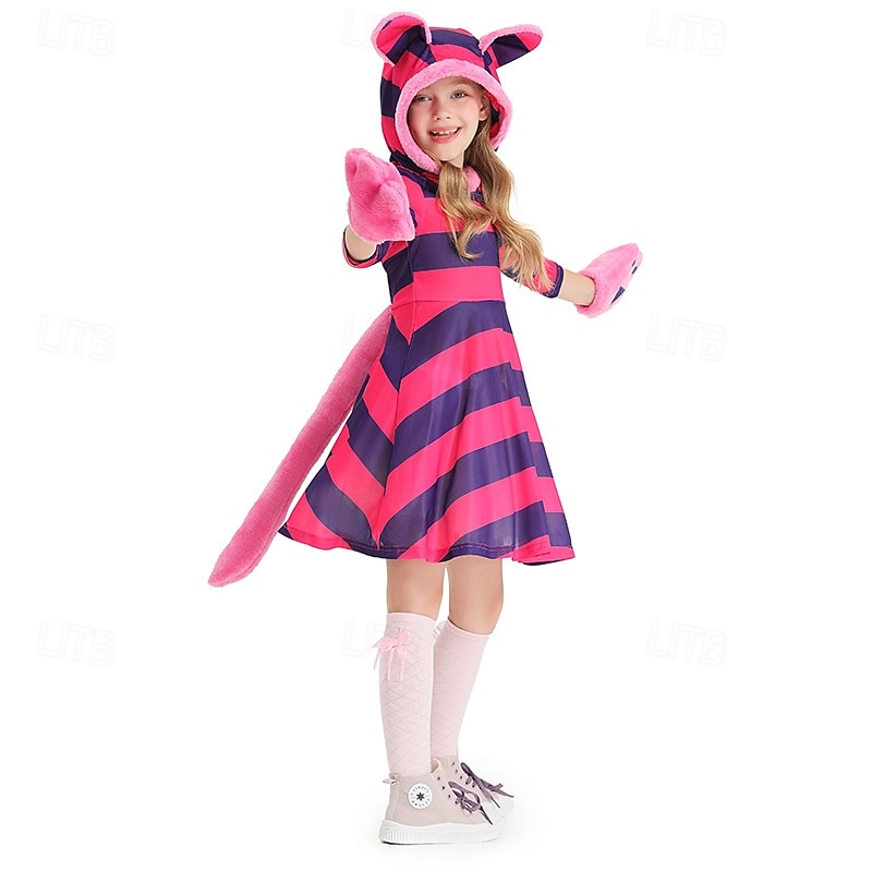 Alice in Wonderland Fairy Tale The Cheshire Cat Dress Gloves Cosplay Movie Cosplay for Girls' Kids Masquerade Party / Evening4