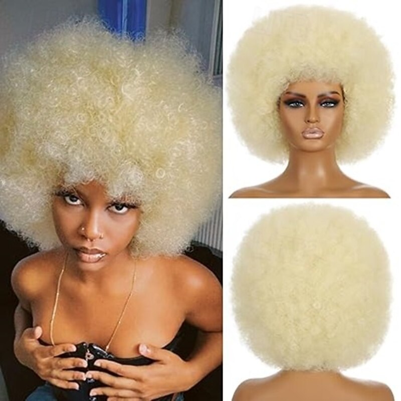 Afro Wigs for Black Women Short Curly Afro Kinky Wig 70s Large Bouncy and Soft Natural Looking Full Puff WIgs for Party Cosplay Afro Wig