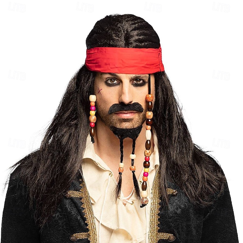 Pirate Jack Sparrow Style Wig with Beard Halloween Cosplay Party Wigs