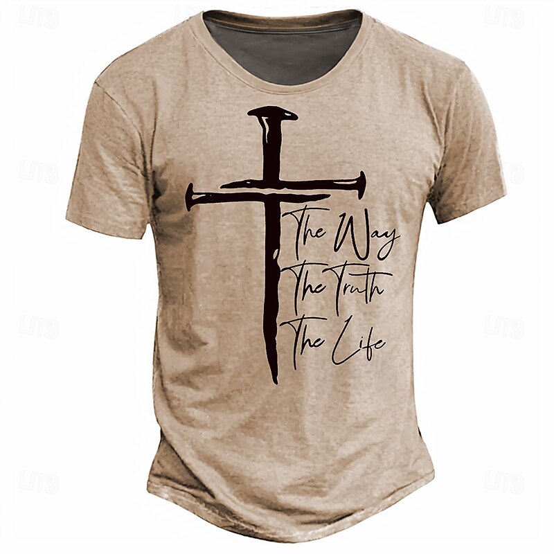 Men's Cross T Shirt Short Sleeve T shirt 3D Print Crew Neck Shirt Retro Vintage Casual Street Casual Light Blue Khaki Gray Spring & Summer Clothing Apparel S M L XL XXL XXXL