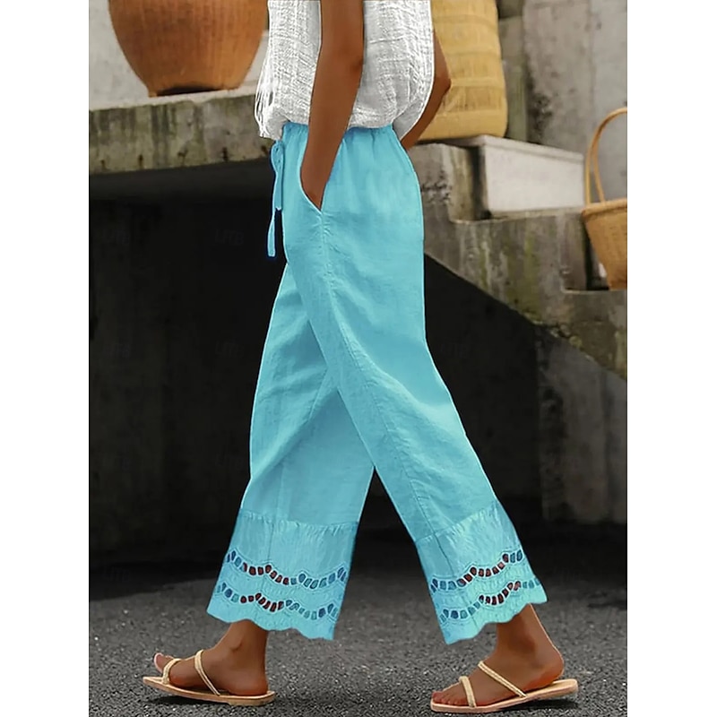 Women's Pants Trousers Fashion Long Plain Side Pockets Cut Out Breathability Comfortable Micro-elastic Casual Daily Black Sky Blue Khaki Spring &  Fall Regular Fit