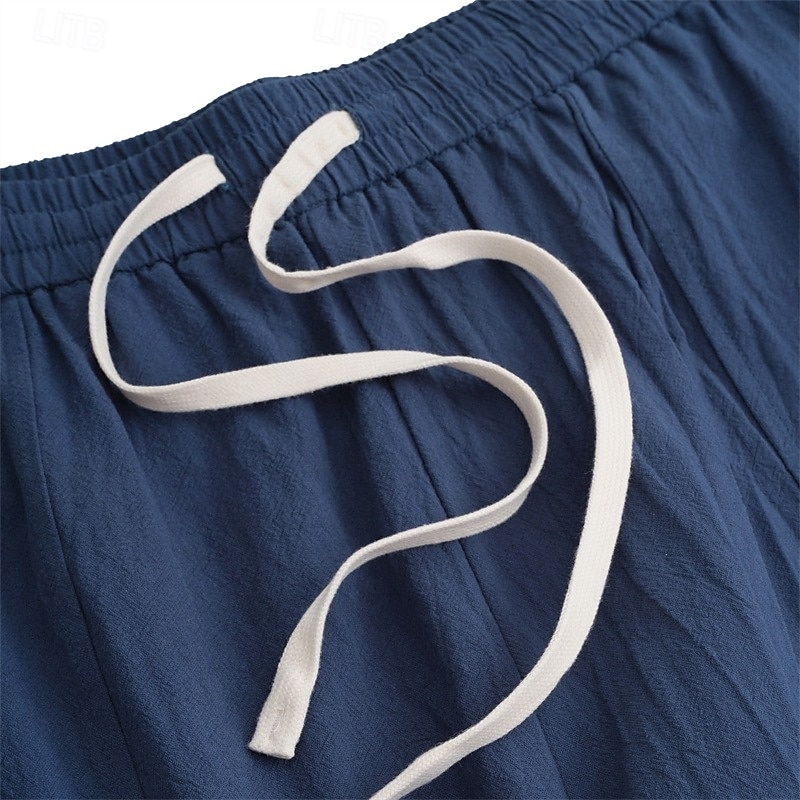Men's Linen Pants Trousers Patchwork Drawstring Harem Solid Color Breathable Quick Dry Street Casual Athleisure Loose Fit Black Gray Micro-elastic / Winter / Cropped Pants / Moisture Wicking4