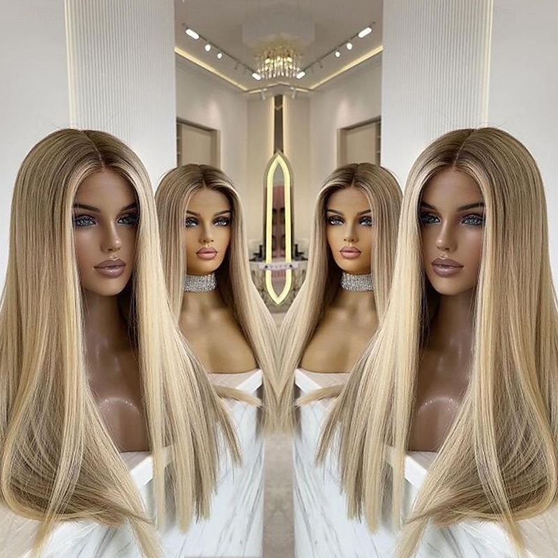Remy Human Hair 13x4 Lace Front Wig Middle Part Brazilian Hair Silky Straight Multi-color Wig 130% 150% Density with Baby Hair Highlighted / Balayage Hair Natural Hairline 100% Virgin For Women Long4