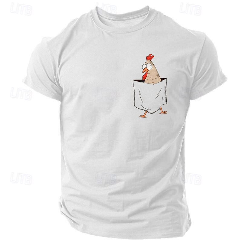 Men's Funny Chicken Pocket Graphic Tee Shirt Short Sleeve Humorous Animal Design Top4