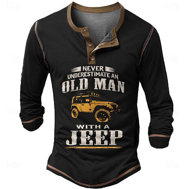 Men's Halloween Car Letter Henley Shirt Long Sleeve 3D Print Cowboy Casual Holiday Festival Summer Spring Fall Black Navy Blue Henley Henley T-Shirt4