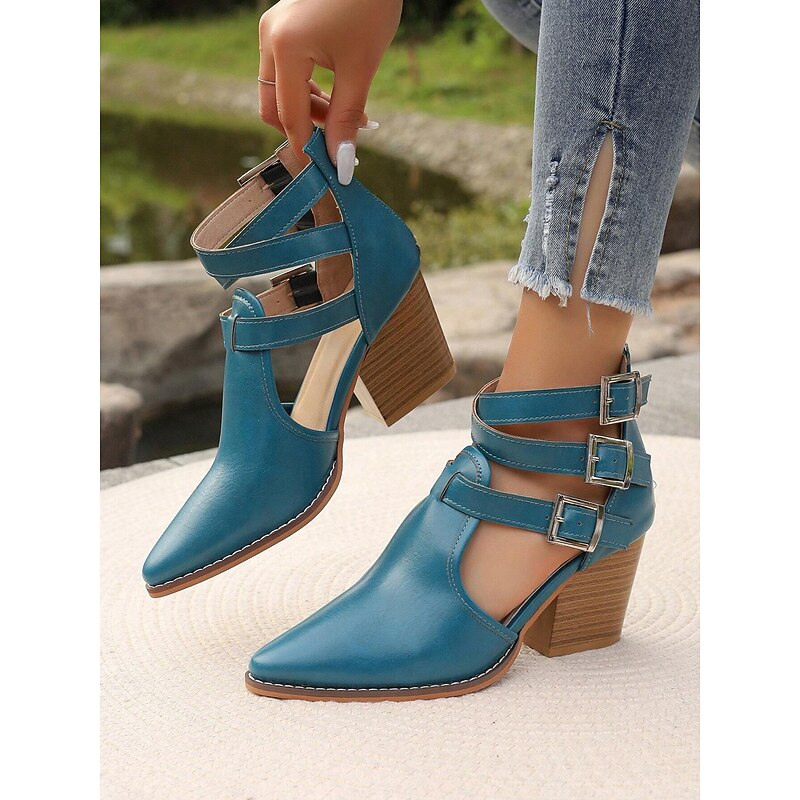 Women's Turquoise Ankle Strap Heels with Pointed Toe – Chic Buckle Closure Heels for Spring and Summer Events2