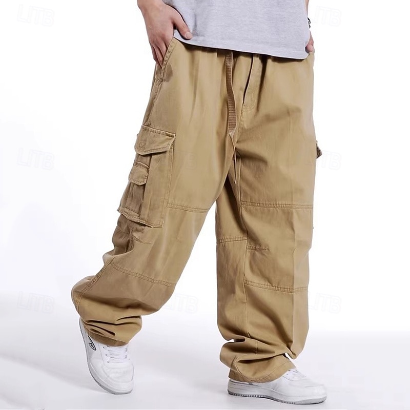 Men's Cargo Pants Tactical Pants Trousers Buttons Elastic Waist Multi Pocket Plain Wearable Outdoor Daily Camping & Hiking Casual Big and Tall Black Yellow