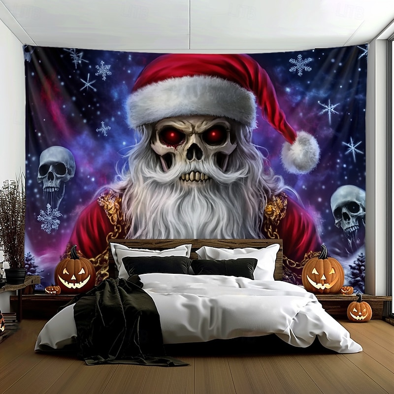 Hanging Tapestry Skeleton Christmas Santa Claus Wall Art Large Tapestry Mural Decor Photograph Backdrop Blanket Curtain Home Bedroom Living Room Decoration 10