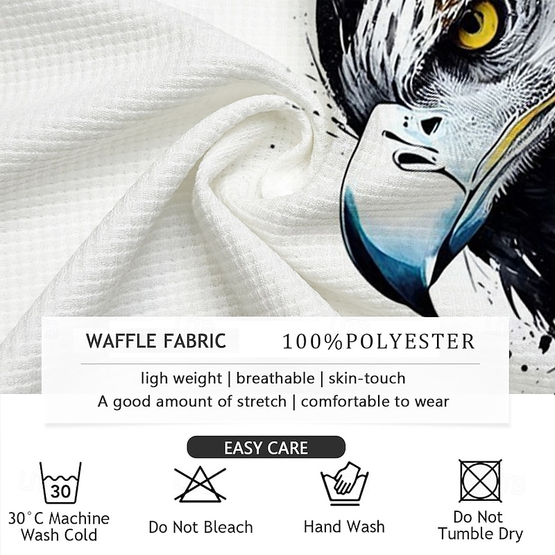 Men's Eagle Waffle Polo Shirts Golf Shirt Long Sleeve Polo Shirts Collared Shirts Casual Funny Streetwear Vacation Wear Party Outfits Buttons 3D Print Spring Fall & Winter White3