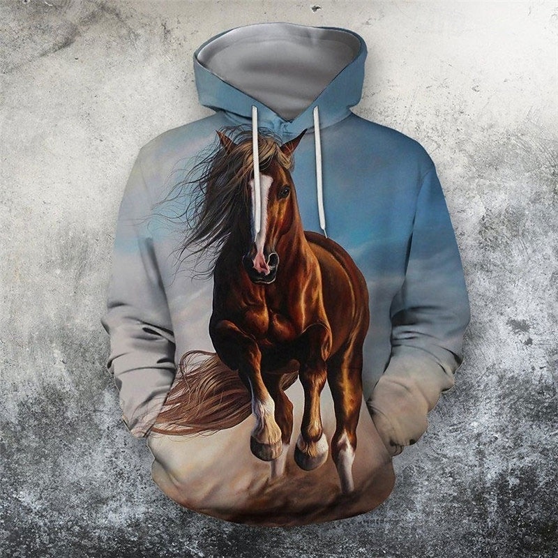 Men's Horse Graphic Prints Hoodie Hoodies Sweatshirt Sportswear Casual Long Sleeve Hooded Casual Daily Sports Blue Print Spring &  Fall Designer