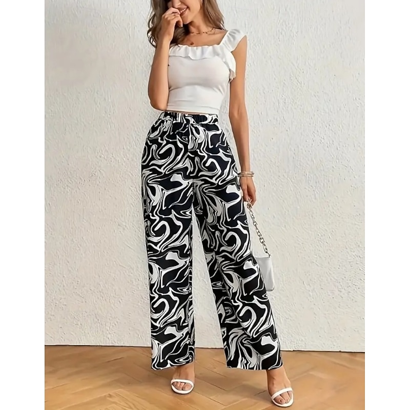 Women's Wide Leg Pants Trousers Fashion Long Graphic Wide Leg Printing Breathability Comfortable Micro-elastic Casual Daily Black White Pink Green Spring & Summer Regular Fit4