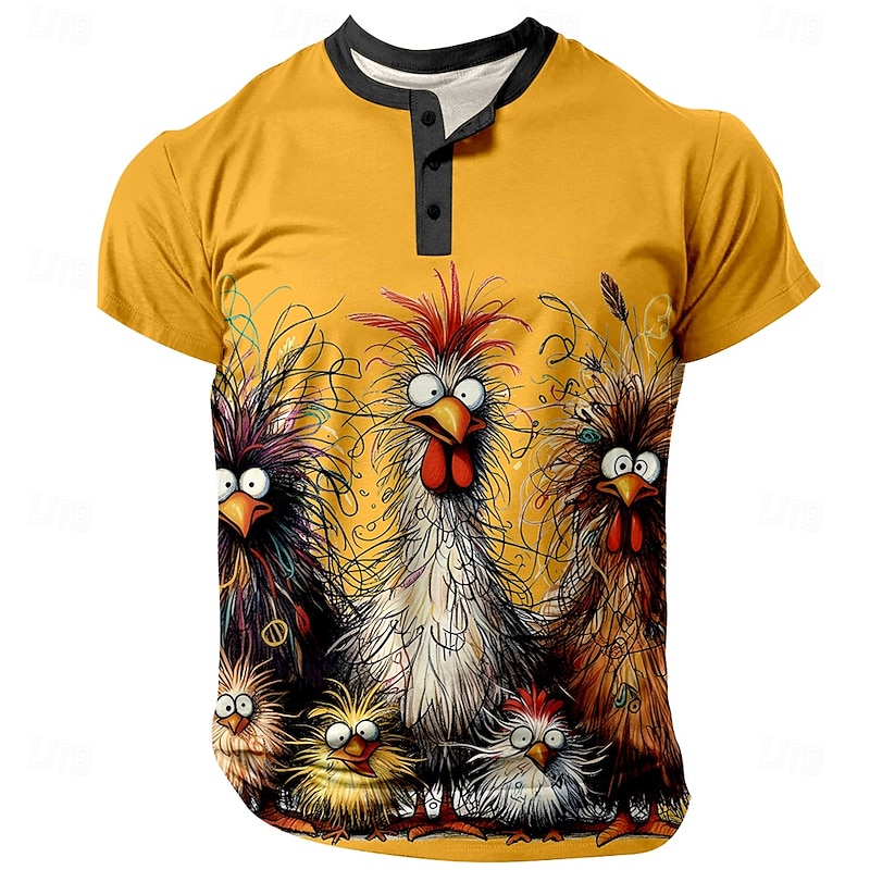 Men's Halloween Turkey Henley Shirt Short Sleeve 3D Print Designer Cartoon Party Casual Festival Summer Winter Spring &  Fall Light Blue White Yellow Red Dark Green Henley Henley T-Shirt4