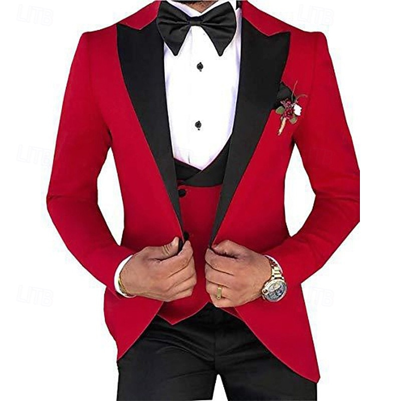 Men's Wedding Party Suits Peak White Pink Solid Colored Tailored Fit 3 Piece Single Breasted One-button4