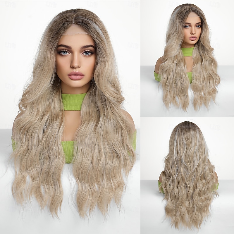 Synthetic Lace Wig Body Wave Style 26 inch Blonde Middle Part U Part Wig Women's Wig Light golden