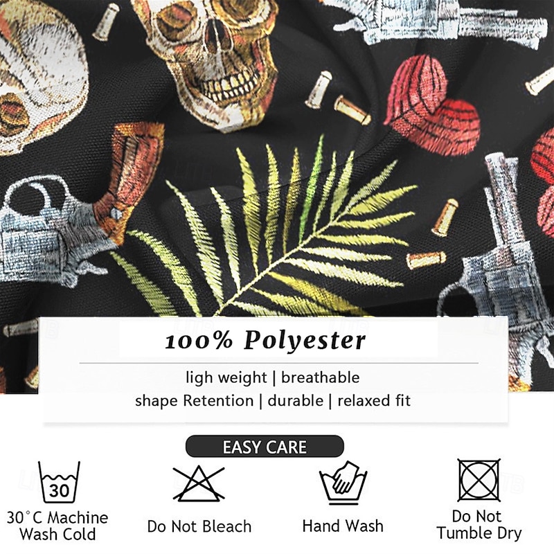 Men's Skull Tropical Flowers Summer Hawaiian Shirt Button Up Shirt Aloha Shirt Short Sleeve Shirt Collared Shirts Hawaiian Casual Vacation Party Evening Wear Daily Black S M L3