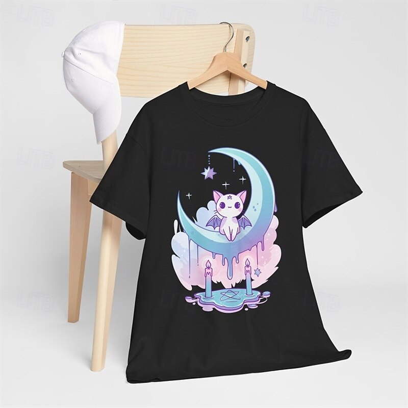 100% Cotton Kids Girls' Black White Cartoon Cat T shirt Tee Crew Neck Short Sleeve Outdoor Daily Vacation Classic Casual Print Summer